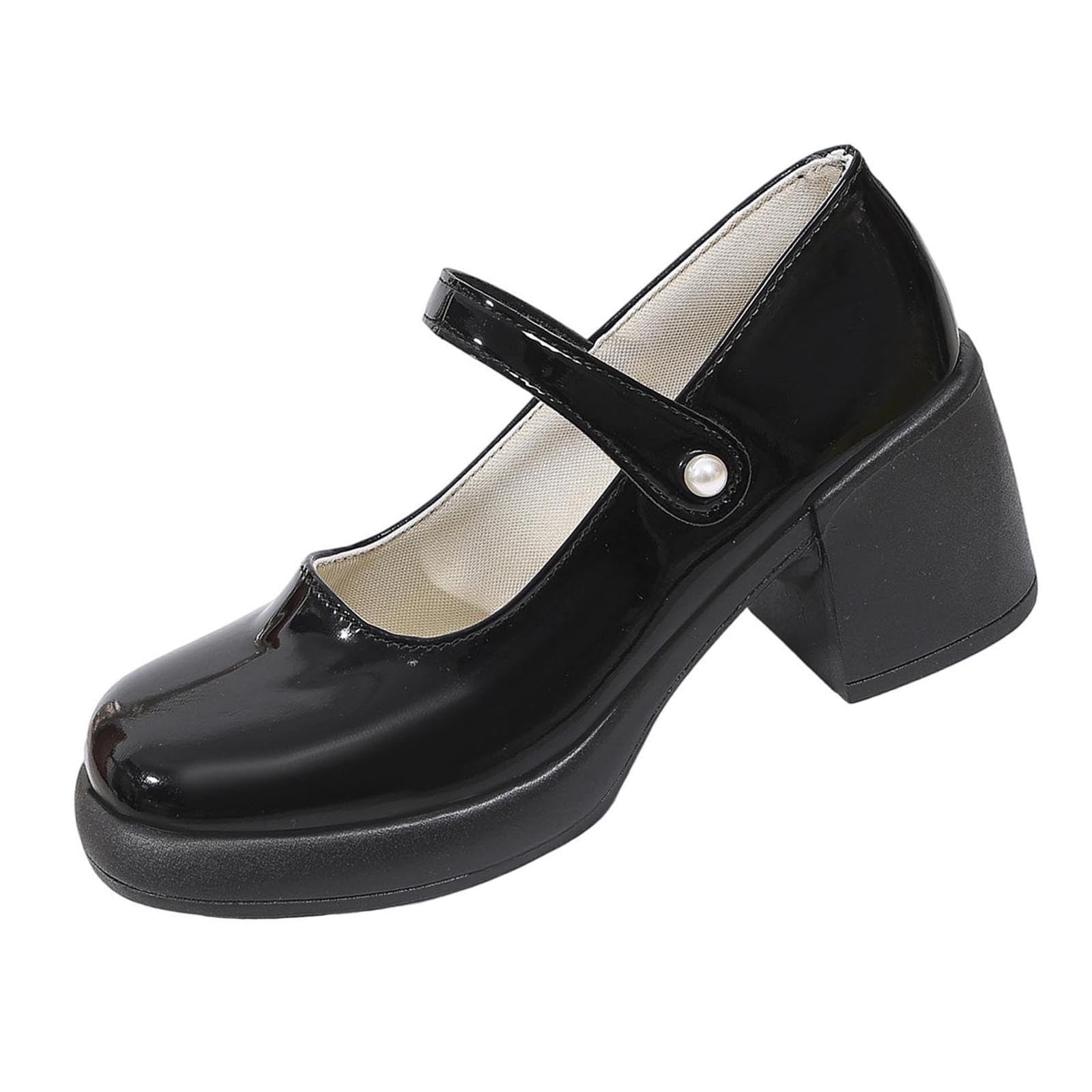 Women Round Toe Patent Leather Mary Jane Loafers Chunky Platform