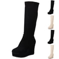 thumbnail image 1 of Women Round Toe Slip on Platform Wedge High Heel Knee High Tall Boots Comfort Stretch Footwear Autumn Winter Fashion Warm Shoes Black 9.5(43), 1 of 9