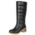 thumbnail image 1 of Women Round Toe Warm Knee High Boots Plus Size Mid Heel Quilted Fabric Tall Boots Non Slip Outsole for Fall Winter Commuting Travel Black, 1 of 7