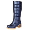 thumbnail image 1 of Women Round Toe Warm Knee High Boots Plus Size Mid Heel Quilted Fabric Tall Boots Non Slip Outsole for Fall Winter Commuting Travel Blue, 1 of 9