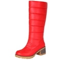 thumbnail image 1 of Women Round Toe Warm Knee High Boots Plus Size Mid Heel Quilted Fabric Tall Boots Non Slip Outsole for Fall Winter Commuting Travel Red, 1 of 7