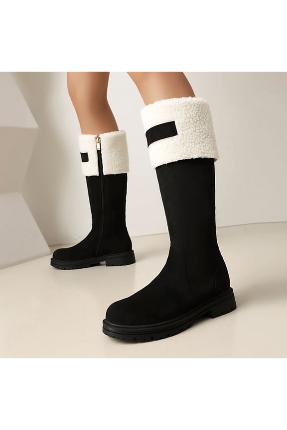 Women Round Toe Women's Fashion Tall Riding Boots Chunky Platform Long Flat Boot With Side Zipper Low Heel Block Fall Boot