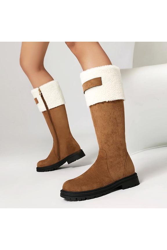 Women Round Toe Women's Fashion Tall Riding Boots Chunky Platform Long Flat Boot With Side Zipper Low Heel Block Fall Boot
