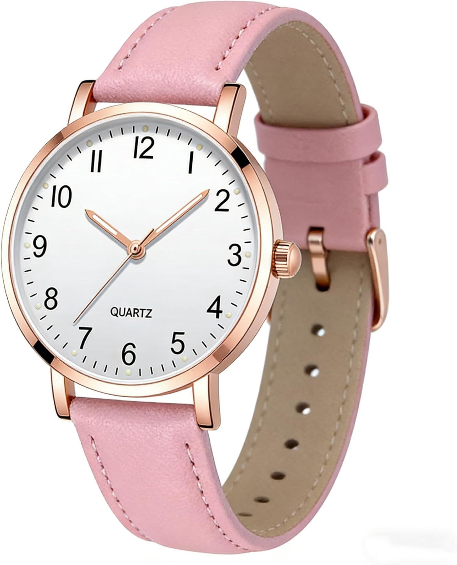 Women Round Watches Rose case Stylish Quartz Pointer Design, Specially ...