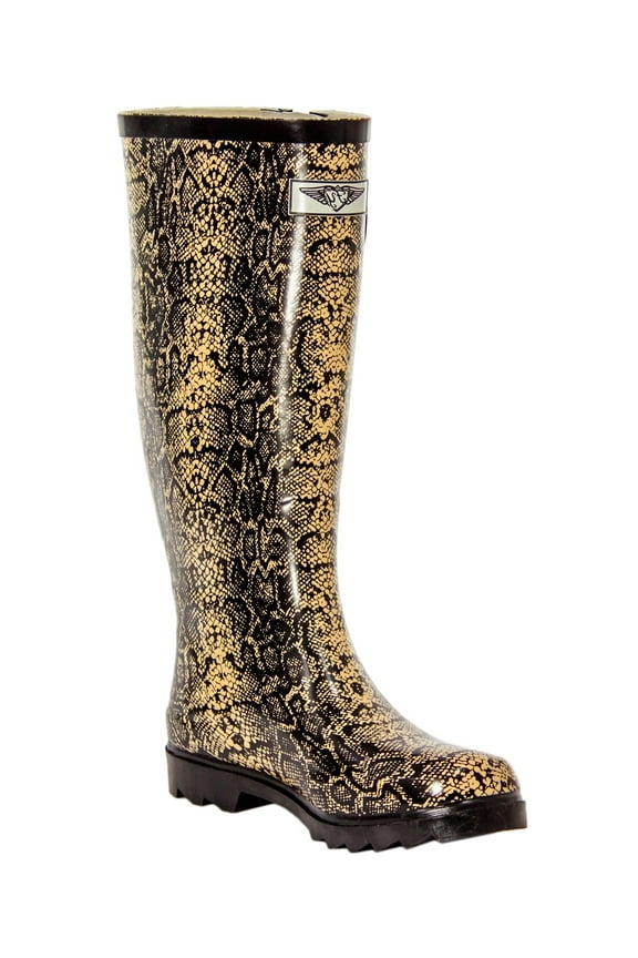 Women Rubber Rain Boots with Cotton Lining, Snake Print