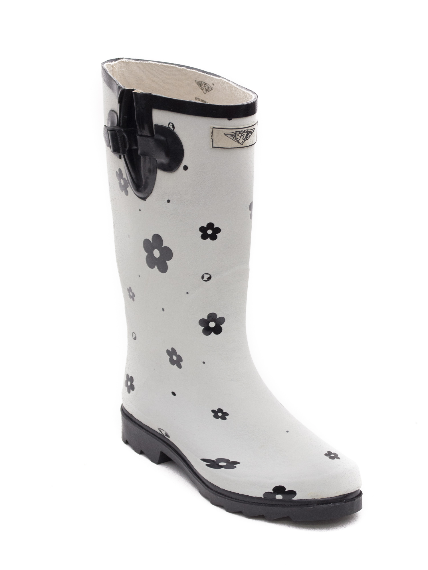 Women Rubber Rain Boots with Cotton Lining, White Flower Matte Design - image 1 of 2