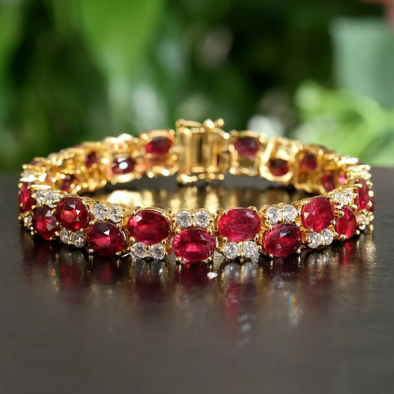 Women Ruby tennis Bracelet 14K Yellow Gold Plated,red Bracelet for men, Gift For Her,Silver