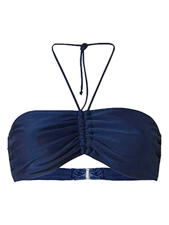 Women Ruched Bandeau Halter Wireless Bra Front Closure Swim Top Everyday Bra