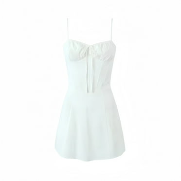 Women Ruched Cami Straps Corset Esra in Sunshine LACEY MINI DRESS