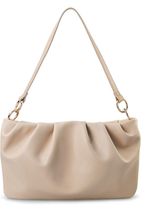 Women Ruched Handbag Cloud Pouch Hobo Bag Convertible Clutch Soft Vegan Leather Bag