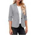 thumbnail image 1 of Women Ruched Sleeve Casual Jackets Lapel Neck Button Slim Work Office Solid Blazer Jacket with Pockets Trendy 2025, 1 of 8