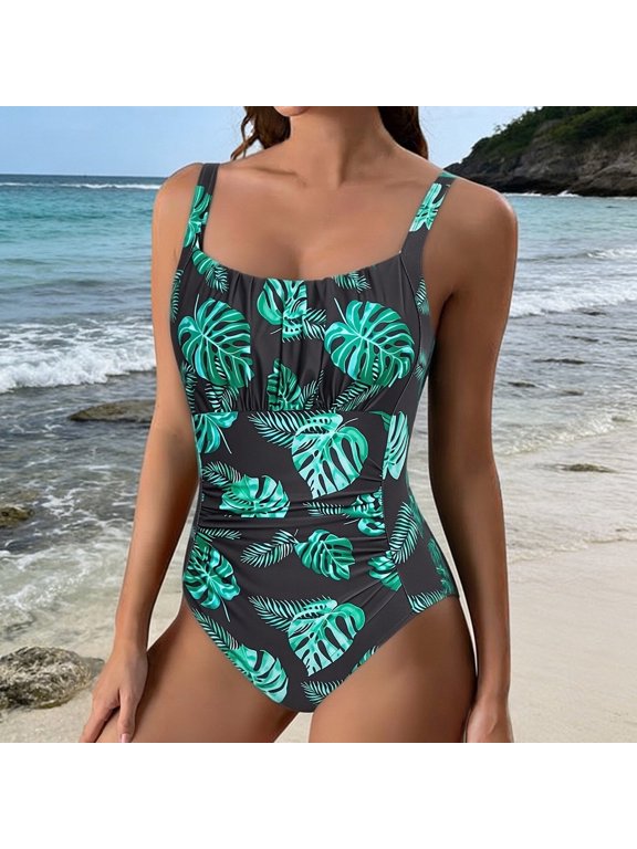 Green Women Ruched One Piece Swimsuits Tummy Control Vintage Ruched Modest Swimwear Bathing Suits