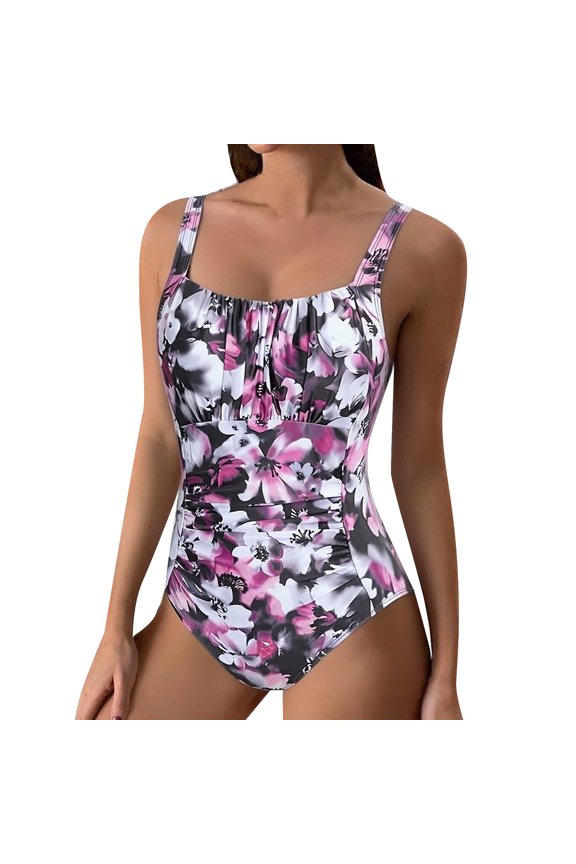 Women Ruched Slimming One Piece Swimsuits Tummy Control Vintage Ruched Modest Swimwear Bathing Suits