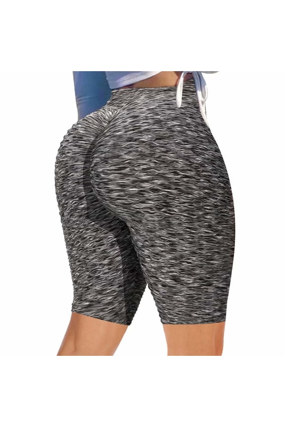 Women Ruched Yoga Shorts Butt Lifting High Waist Tummy Control Workout Shorts Leggings Textured Scrunch Booty Hot Pants