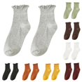 thumbnail image 1 of Women Ruffle Ankle Socks, Cute Frilly Lace‑Edge Ribbed Knit Short Ankle Socks Casual Daily Crew Socks, 1 of 3