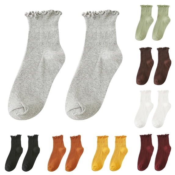 Women Ruffle Ankle Socks, Cute Frilly Lace‑Edge Ribbed Knit Short Ankle Socks Casual Daily Crew Socks