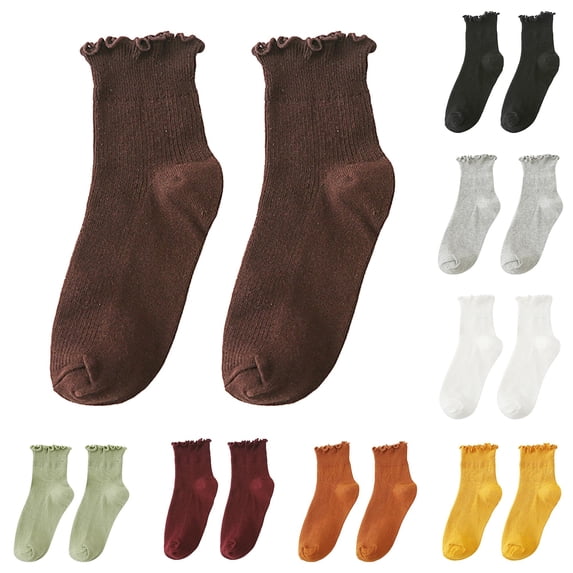 Women Ruffle Ankle Socks, Cute Frilly Lace‑Edge Ribbed Knit Short Ankle Socks Casual Daily Crew Socks