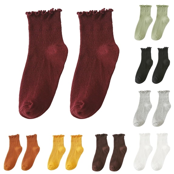 Women Ruffle Ankle Socks, Cute Frilly Lace‑Edge Ribbed Knit Short Ankle Socks Casual Daily Crew Socks