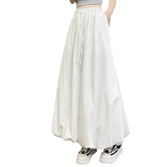 Women Ruffle Bubble Maxi Skirt Y2K High Elastic Waist A Line Pleated Summer Long Skirt