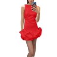 thumbnail image 1 of Women Ruffle Bubble for Mini Dress Sleeveless Ruched Hem Bodycon Dresses Tank Short Dress Red XS, 1 of 8