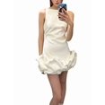 thumbnail image 1 of Women Ruffle Bubble for Mini Dress Sleeveless Ruched Hem Bodycon Dresses Tank Short Dress White L, 1 of 10