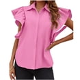 thumbnail image 1 of Women Ruffle Button Down Shirts Short Sleeve Lapel Tops Blouse, 1 of 6
