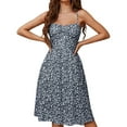 thumbnail image 1 of Women Ruffle Dress Summer Above the Knee Smocked Built In Bra 2025 Short Dresses Floral Spaghetti Strap Sleeveless Vacation Swing Dresses Navy M, 1 of 5