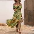 thumbnail image 1 of Women Ruffle Floral Maxi Summer Dress Off Shoulder Short Sleeve Backless Flounce Bodice Slit Hem Beach Dresses Yellow XL, 1 of 6