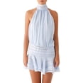 thumbnail image 1 of Women Ruffle Halter Neck Mini Dress Mock Neck Open Back Tiered Dress Y2K Mesh Layered Dresses Light Blue L, 1 of 10