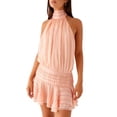 thumbnail image 1 of Women Ruffle Halter Neck Mini Dress Mock Neck Open Back Tiered Dress Y2K Mesh Layered Dresses Pink L, 1 of 9