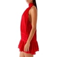 thumbnail image 1 of Women Ruffle Halter Neck Mini Dress Mock Neck Open Back Tiered Dress Y2K Mesh Layered Dresses Red S, 1 of 8