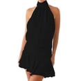 thumbnail image 1 of Women Ruffle Halter Neck Mini Dress Mock Neck Open Back Tiered Dress Y2K Mesh Layered Dresses, 1 of 8
