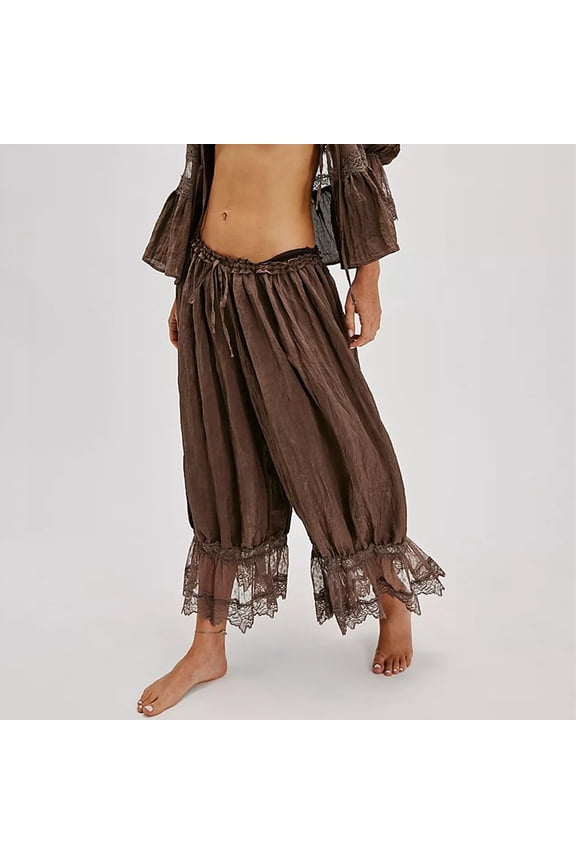 Women Ruffle Hem Capris Lace Trim Pantaloons Lingerie Pants Slips for Under Dress Hollow Lace Lace Home Clothes for Women