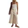 thumbnail image 1 of Women Ruffle Hem Wide Leg Jeans Mid Rise Cropped Denim Pants with Pockets Cream White XL, 1 of 9