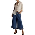thumbnail image 1 of Women Ruffle Hem Wide Leg Jeans Mid Rise Cropped Denim Pants with Pockets XL, 1 of 9