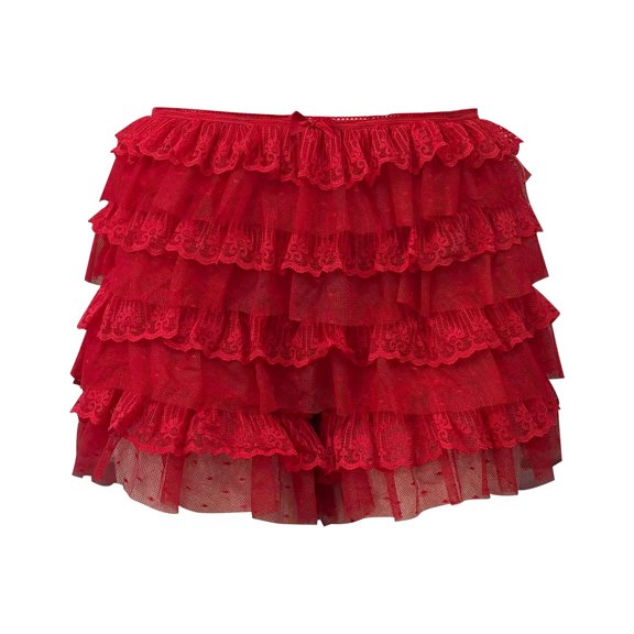 Women Ruffle Lace Shorts Bow Pleated Bloomers Lace Pumpkin Shorts Elastic Waist Sweet Underpants