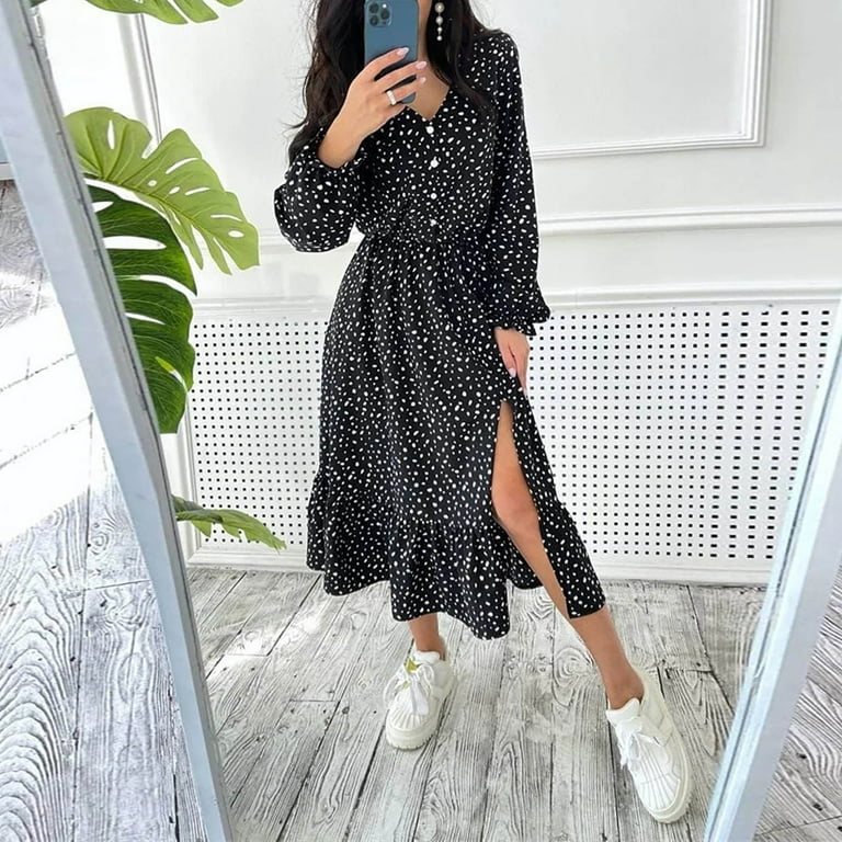 White polka dot chiffon dress cheap
