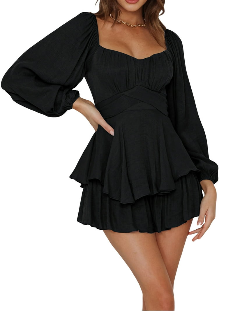 Women Ruffle Mini Dress Short Sleeve Drawstring Ruched