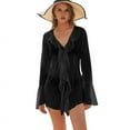 thumbnail image 1 of Women Ruffle Sheer Top Long Sleeve See Through Mesh Blouse Tops Oversized Flowy Chiffon Tunic Shirts, 1 of 6