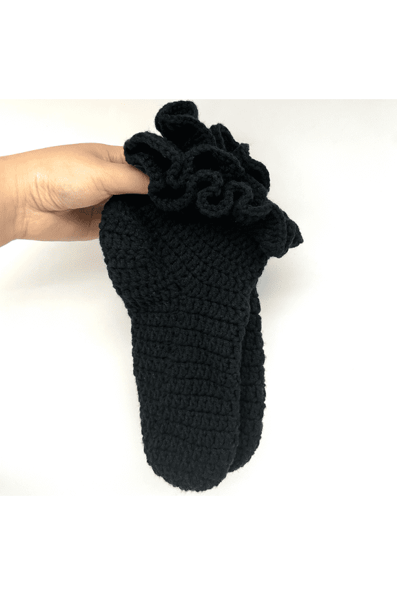 Women Ruffle Socks Casual Ankle Cute Turn-Cuff Socks Soft Knit Cotton Lettuce Frilly Socks for Women Girls Black