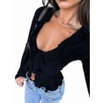 thumbnail image 1 of Women Ruffle Tie Front Cardigan Sweater Long Bell Sleeve Cropped Knit Sweater Top Black L, 1 of 7