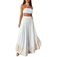 thumbnail image 1 of Women Ruffle Trim High Waisted Tassel Hem Flowy Pleated Boho Modest Wide Leg Pants White M, 1 of 7