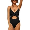 thumbnail image 1 of Women Ruffle V Neck Plunge One Piece Swimsuits Tummy Control Slimming Bathing Suits, 1 of 5