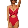 thumbnail image 1 of Women Ruffle V Neck Plunge One Piece Swimsuits Tummy Control Slimming Bathing Suits, 1 of 5