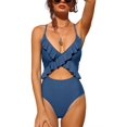 thumbnail image 1 of Women Ruffle V Neck Plunge One Piece Swimsuits Tummy Control Slimming Bathing Suits, 1 of 5