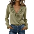 thumbnail image 1 of Women Ruffled Blouse Long Sleeve Button Up Top V Neck Business Casual Office Shirt Dressy Victorian Collar Work Outfit Tops, 1 of 7
