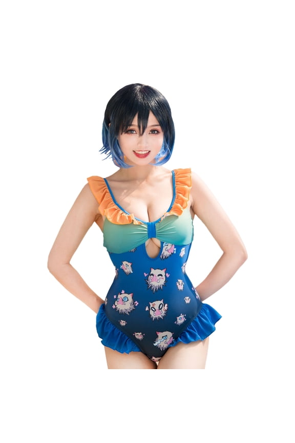 Women Ruffled Cartoon Anime Swimsuit One-Piece Zentai Bodysuit Bathing Suit Beach Swimwear