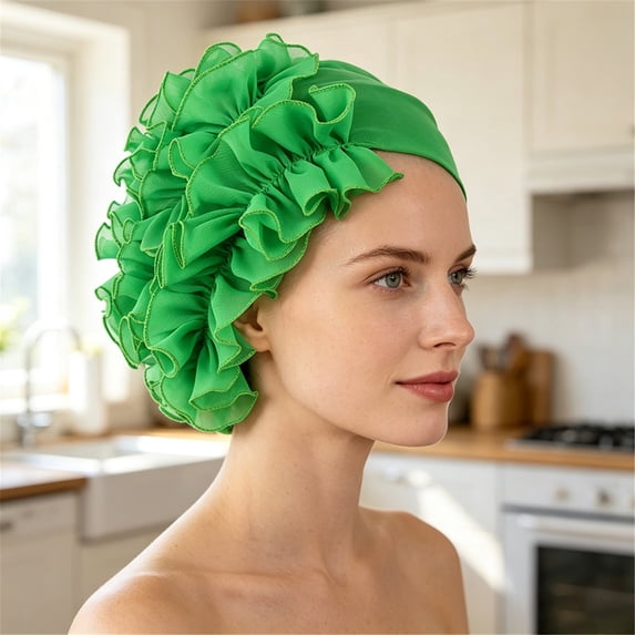 Women Ruffled Chiffon Head JIANLAI Wrap Turban with Large Side Flower Decor Stretch Soft Hair Cover Headband Multi Solid Color Formal Event Daily Fashion Headwear
