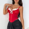 thumbnail image 1 of Women Ruffled Lace Bow V Neck Corset Tops with Adjustable Straps Backless Bustier Bodyshaper Cropped Tops L, 1 of 8