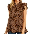 thumbnail image 1 of Women Ruffled Sleeve Button Closure Polka Dots Printed Pleated Shirt,2XL, 1 of 7